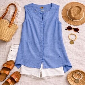 Adolfo Dominguez Linen Sleeveless Tunic Top Womens EU 36 US Small Blue